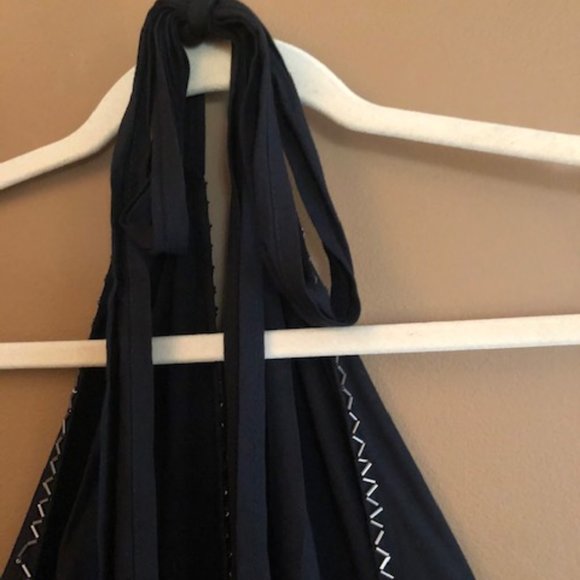 TOPSHOP BLACK HALTER TIE NECK JUMPSUIT W/Beading M - Picture 3 of 3